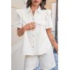 imageCicy Bell Womens Ruffle Button Down Shirts Dressy Casual Short Puff Sleeve Cotton Tops Summer Loose Fit V Neck BlousesWhite