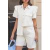 imageCicy Bell Womens Ruffle Button Down Shirts Dressy Casual Short Puff Sleeve Cotton Tops Summer Loose Fit V Neck BlousesWhite