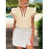 imageCicy Bell Womens Ruffle Cap Sleeve Tops Color Block V Neck Dressy Casual Blouses Summer Pleated Loose Fit ShirtsBeige