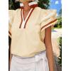 imageCicy Bell Womens Ruffle Cap Sleeve Tops Color Block V Neck Dressy Casual Blouses Summer Pleated Loose Fit ShirtsBeige