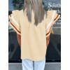 imageCicy Bell Womens Ruffle Cap Sleeve Tops Color Block V Neck Dressy Casual Blouses Summer Pleated Loose Fit ShirtsBeige