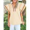 imageCicy Bell Womens Ruffle Cap Sleeve Tops Color Block V Neck Dressy Casual Blouses Summer Pleated Loose Fit ShirtsBeige