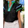 imageCicy Bell Womens Ruffle Cap Sleeve Tops Color Block V Neck Dressy Casual Blouses Summer Pleated Loose Fit ShirtsBlack