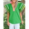imageCicy Bell Womens Ruffle Cap Sleeve Tops Color Block V Neck Dressy Casual Blouses Summer Pleated Loose Fit ShirtsGreen