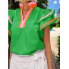 imageCicy Bell Womens Ruffle Cap Sleeve Tops Color Block V Neck Dressy Casual Blouses Summer Pleated Loose Fit ShirtsGreen