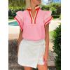 imageCicy Bell Womens Ruffle Cap Sleeve Tops Color Block V Neck Dressy Casual Blouses Summer Pleated Loose Fit ShirtsPink