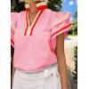 imageCicy Bell Womens Ruffle Cap Sleeve Tops Color Block V Neck Dressy Casual Blouses Summer Pleated Loose Fit ShirtsPink