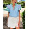 imageCicy Bell Womens Ruffle Cap Sleeve Tops Color Block V Neck Dressy Casual Blouses Summer Pleated Loose Fit ShirtsSky Blue
