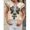 imageCicy Bell Womens Ruffle Color Block Blouses Summer Casual V Neck Floral Print Tank Tops Pleated Loose Fit ShirtsBeige