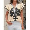 imageCicy Bell Womens Ruffle Color Block Blouses Summer Casual V Neck Floral Print Tank Tops Pleated Loose Fit ShirtsBeige