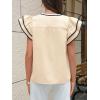 imageCicy Bell Womens Ruffle Color Block Blouses Summer Casual V Neck Floral Print Tank Tops Pleated Loose Fit ShirtsBeige