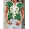 imageCicy Bell Womens Ruffle Color Block Blouses Summer Casual V Neck Floral Print Tank Tops Pleated Loose Fit ShirtsDeep Green