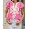 imageCicy Bell Womens Ruffle Color Block Blouses Summer Casual V Neck Floral Print Tank Tops Pleated Loose Fit ShirtsPink