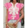 imageCicy Bell Womens Ruffle Color Block Blouses Summer Casual V Neck Floral Print Tank Tops Pleated Loose Fit ShirtsPink
