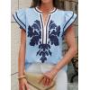 imageCicy Bell Womens Ruffle Color Block Blouses Summer Casual V Neck Floral Print Tank Tops Pleated Loose Fit ShirtsSky Blue