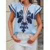 imageCicy Bell Womens Ruffle Color Block Blouses Summer Casual V Neck Floral Print Tank Tops Pleated Loose Fit ShirtsSky Blue