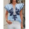 imageCicy Bell Womens Ruffle Color Block Blouses Summer Casual V Neck Floral Print Tank Tops Pleated Loose Fit ShirtsSky Blue