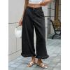 imageCicy Bell Womens Ruffle Wide Leg Jeans Cropped Elastic High Waisted Baggy Denim Pants with PocketsBlack