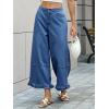 imageCicy Bell Womens Ruffle Wide Leg Jeans Cropped Elastic High Waisted Baggy Denim Pants with PocketsBlue