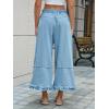imageCicy Bell Womens Ruffle Wide Leg Jeans Cropped Elastic High Waisted Baggy Denim Pants with PocketsLight Blue