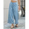 imageCicy Bell Womens Ruffle Wide Leg Jeans Cropped Elastic High Waisted Baggy Denim Pants with PocketsLight Blue