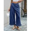 imageCicy Bell Womens Ruffle Wide Leg Jeans Cropped Elastic High Waisted Baggy Denim Pants with PocketsNavy