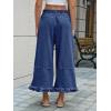 imageCicy Bell Womens Ruffle Wide Leg Jeans Cropped Elastic High Waisted Baggy Denim Pants with PocketsNavy