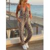 imageCicy Bell Womens Sexy Halter Jumpsuits Casual Deep V Nevk Beach Jogger Long Pants RompersBrown Leopard Print