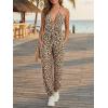 imageCicy Bell Womens Sexy Halter Jumpsuits Casual Deep V Nevk Beach Jogger Long Pants RompersBrown Leopard Print