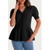 imageCicy Bell Womens Short Puff Sleeve Sweater Cardigan V Neck Summer Button Down Sweaters Peplum Cute Knit Babydoll TopsBlack