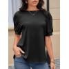 imageCicy Bell Womens Short Puff Sleeve Tops Crew Neck Ribbed Summer TShirts Loose Fit Flowy Tunic BlousesBlack