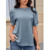 imageCicy Bell Womens Short Puff Sleeve Tops Crew Neck Ribbed Summer TShirts Loose Fit Flowy Tunic BlousesBluish Gray
