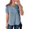 imageCicy Bell Womens Short Puff Sleeve Tops Crew Neck Ribbed Summer TShirts Loose Fit Flowy Tunic BlousesBluish Gray