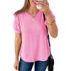 imageCicy Bell Womens Short Puff Sleeve Tops Crew Neck Ribbed Summer TShirts Loose Fit Flowy Tunic BlousesPink