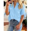 imageCicy Bell Womens Short Sleeve Button Down Shirts Summer Casual Collared Tops Loose Fit Bow BlousesSky Blue