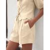 imageCicy Bell Womens Summer 2 Piece Short Sets Puff Short Sleeve V Neck Bow Tie Front Tops Wide Leg Shorts Pajamas Matching SetsBeige