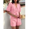 imageCicy Bell Womens Summer 2 Piece Short Sets Puff Short Sleeve V Neck Bow Tie Front Tops Wide Leg Shorts Pajamas Matching SetsPink