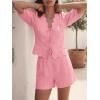 imageCicy Bell Womens Summer 2 Piece Short Sets Puff Short Sleeve V Neck Bow Tie Front Tops Wide Leg Shorts Pajamas Matching SetsPink