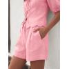 imageCicy Bell Womens Summer 2 Piece Short Sets Puff Short Sleeve V Neck Bow Tie Front Tops Wide Leg Shorts Pajamas Matching SetsPink