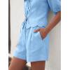 imageCicy Bell Womens Summer 2 Piece Short Sets Puff Short Sleeve V Neck Bow Tie Front Tops Wide Leg Shorts Pajamas Matching SetsSky Blue