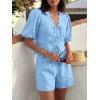imageCicy Bell Womens Summer 2 Piece Short Sets Puff Short Sleeve V Neck Bow Tie Front Tops Wide Leg Shorts Pajamas Matching SetsSky Blue