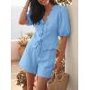 imageCicy Bell Womens Summer 2 Piece Short Sets Puff Short Sleeve V Neck Bow Tie Front Tops Wide Leg Shorts Pajamas Matching SetsSky Blue