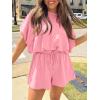 imageCicy Bell Womens Summer 2 Piece Short Sets Puff Sleeve Cropped Tops and Shorts Casual Loose Outfits Comfy Lounge SetsPink