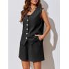 imageCicy Bell Womens Summer Blazer Vest 2 Piece Sets V Neck Sleeveless Button Down Waistcoat and High Waisted Work Suit Short SetBlack