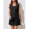 imageCicy Bell Womens Summer Blazer Vest 2 Piece Sets V Neck Sleeveless Button Down Waistcoat and High Waisted Work Suit Short SetBlack