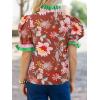 imageCicy Bell Womens Summer Floral Print Tops Casual Puff Short Sleeve Ruffle V Neck Button Down Shirts Patchwork Boho BlousesBrown