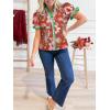 imageCicy Bell Womens Summer Floral Print Tops Casual Puff Short Sleeve Ruffle V Neck Button Down Shirts Patchwork Boho BlousesBrown