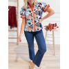 imageCicy Bell Womens Summer Floral Print Tops Casual Puff Short Sleeve Ruffle V Neck Button Down Shirts Patchwork Boho BlousesKhaki