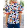 imageCicy Bell Womens Summer Floral Print Tops Casual Puff Short Sleeve Ruffle V Neck Button Down Shirts Patchwork Boho BlousesKhaki