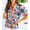 imageCicy Bell Womens Summer Floral Print Tops Casual Puff Short Sleeve Ruffle V Neck Button Down Shirts Patchwork Boho BlousesKhaki